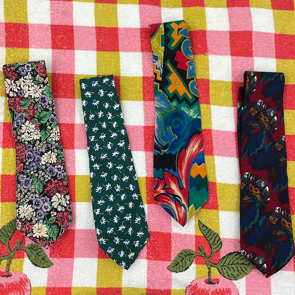 Vintage Cardin Abercrombie Garcia abstract colorful floral neckties tie Lot of 4
